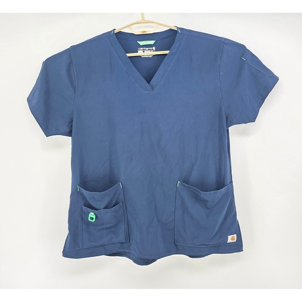 Carhartt Force Womens Size Large Scrub Top Navy Blue V-Neck Medical Workwear